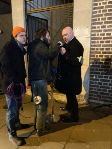 Dimi Dimitroff Kostas Mastorakis miking up Phil Davis