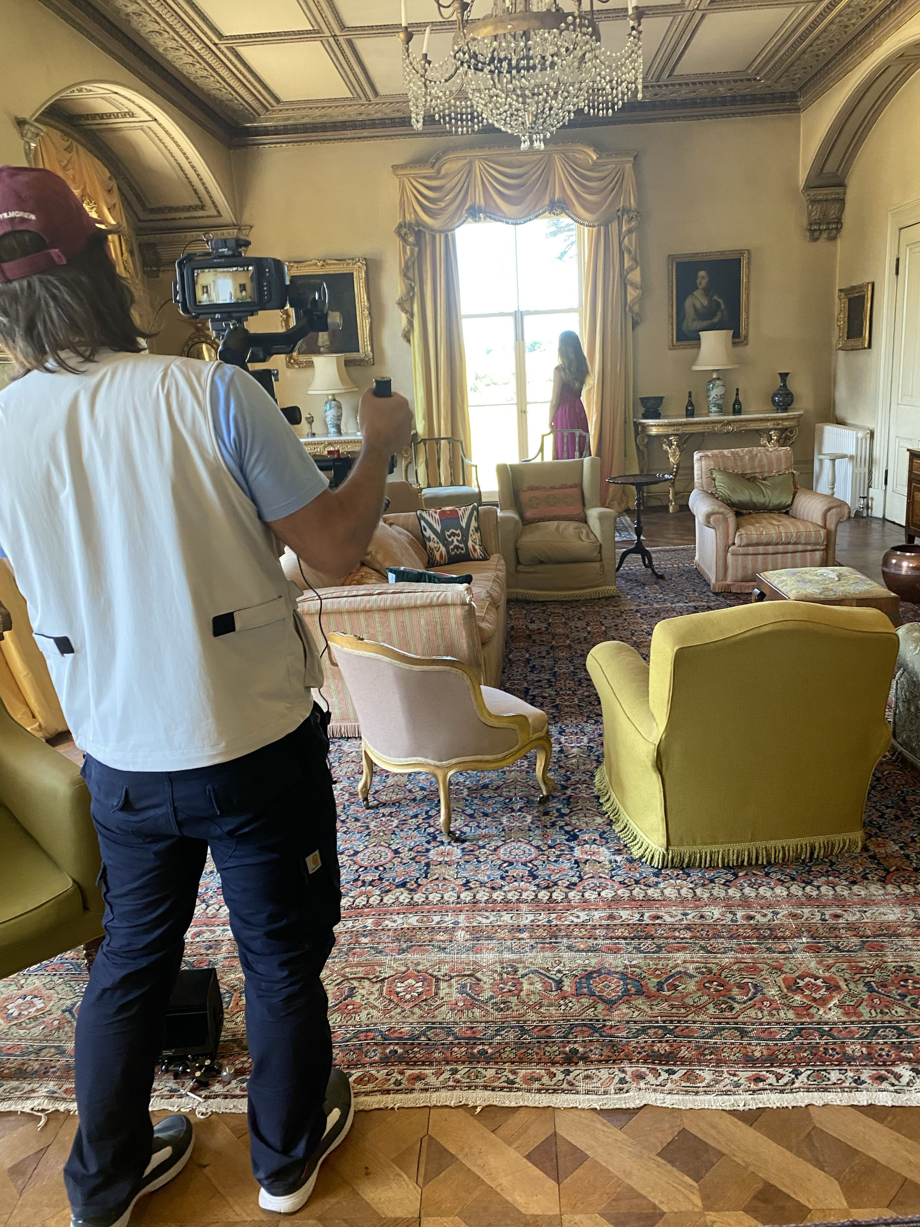 Filming in the drawing room